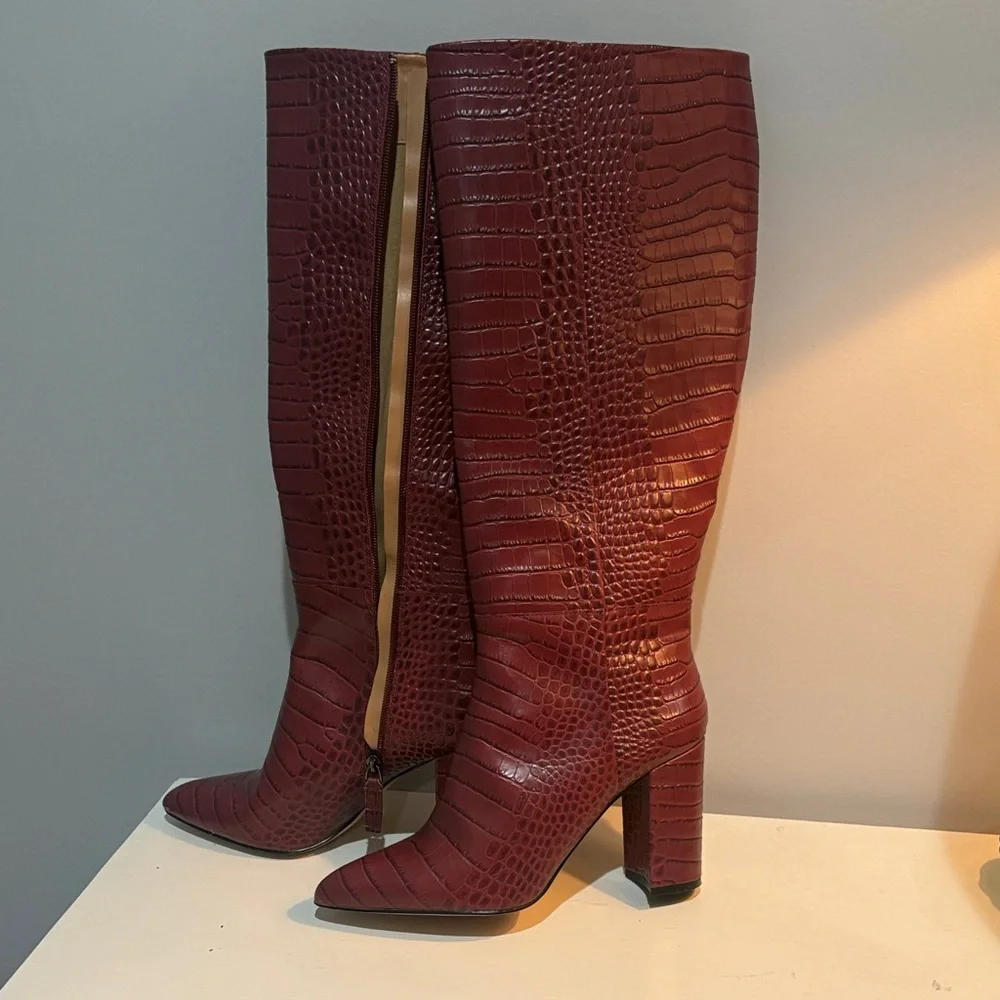 BCBGeneration Burgundy Croc-Embossed Heeled Boots - Picture 2 of 4